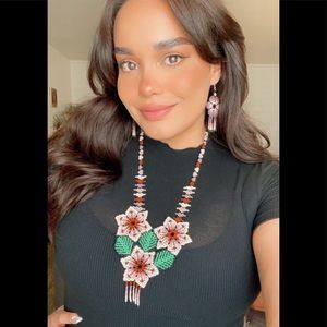 Native Cora Artisan Beaded Necklace/Earring Set